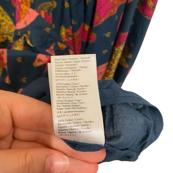 Farm Rio Patchwork Bananas Cotton Balloon Sleeve Ruffle Yoke Mini Trapeze Dress